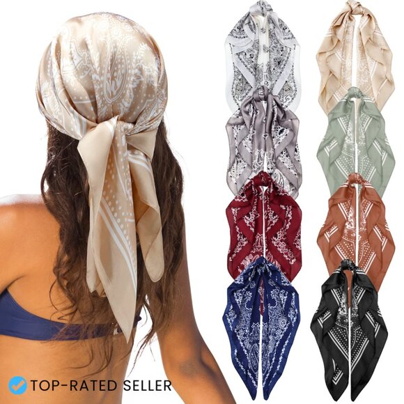 Satin Square Scarves Set of 8 Silk Bandana Head Wrap Chic Versatile Accessory